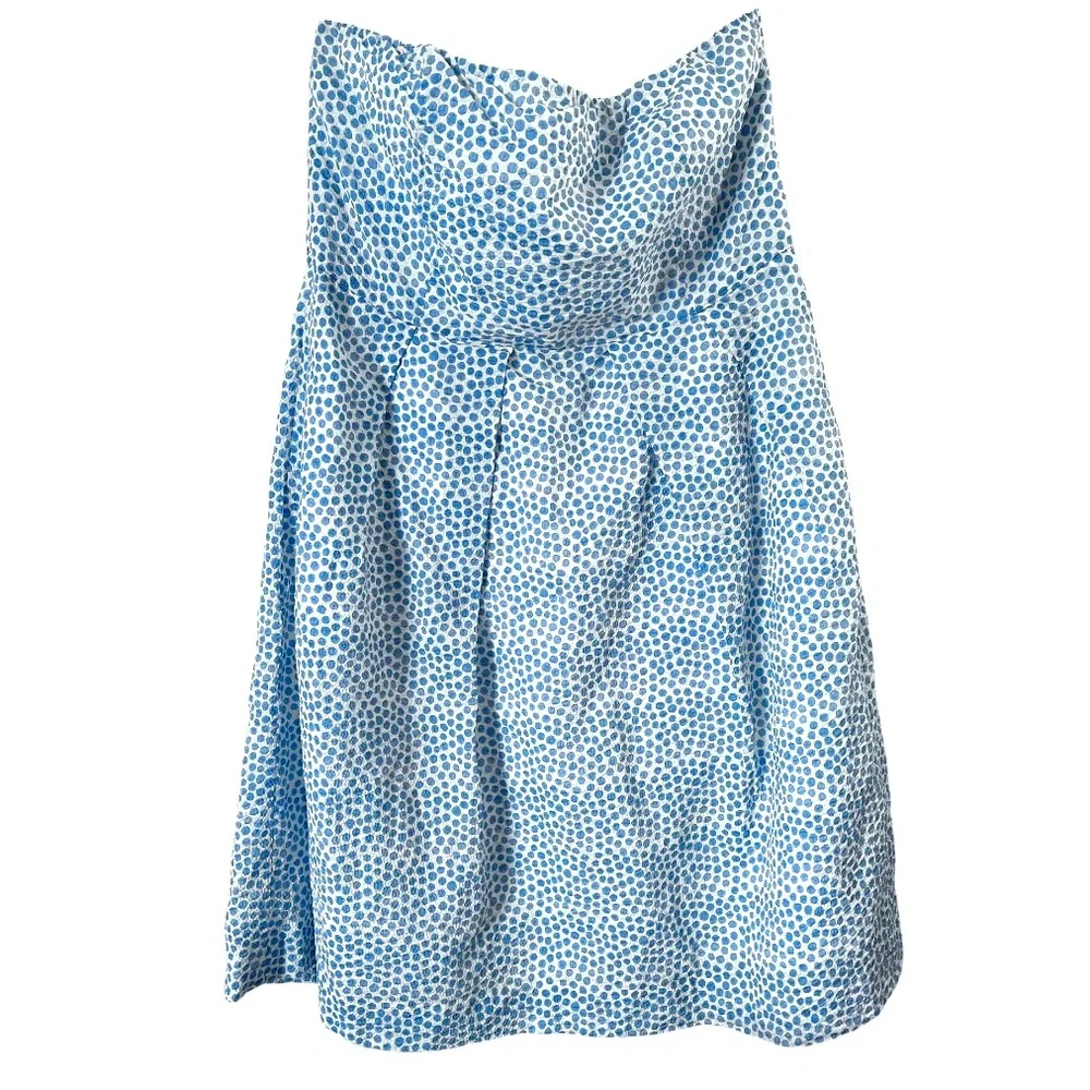 J. Crew Polka Dot Blue White 100% Cotton Strapless Mini Dress 10P